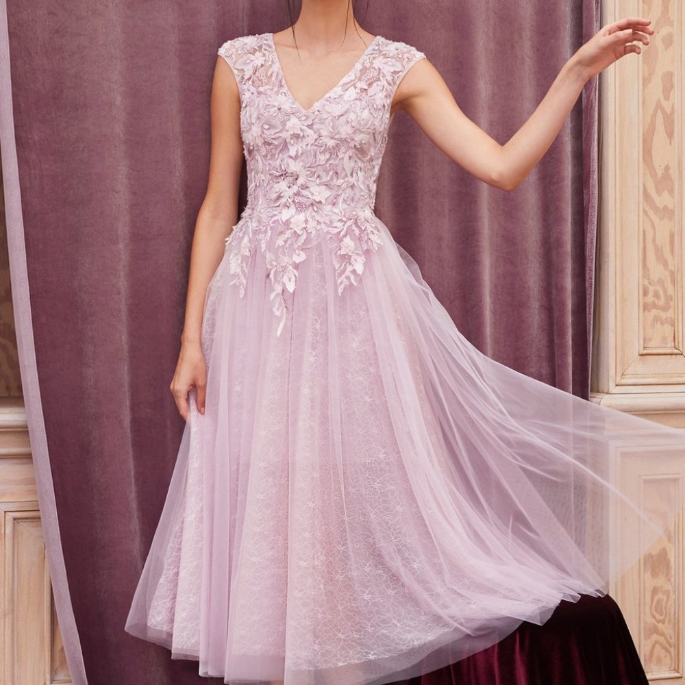 V-Neck Cap Sleeve A-Line Evening Dress ALA0687S